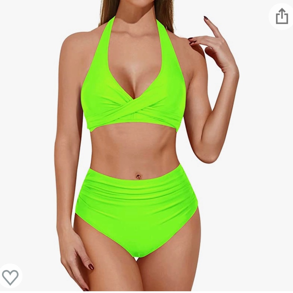 Two Piece Swimsuit High Waisted Bikini Halter Top with Tummy Control Bottoms